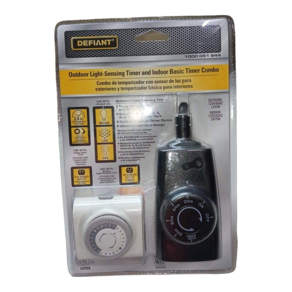 Defiant Outdoor Light Sensing Timer and Indoor Basic Timer Combo - Brand New.